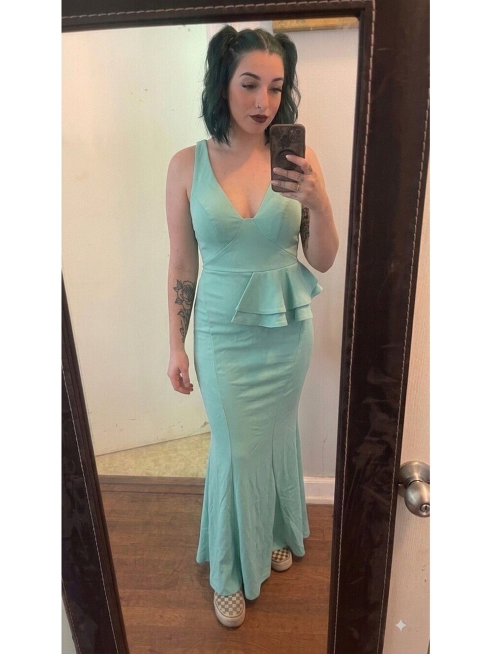 Blossom Halter Ruffle Peplum Mermaid Gown Sea Breeze Mint Green Size 6